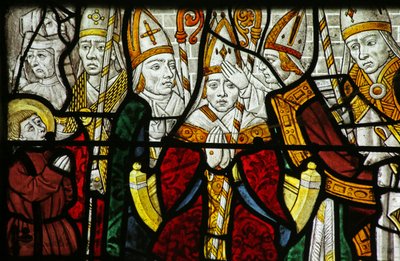 Window depicting a bishop, possibly St Nicholas (detail) by French School